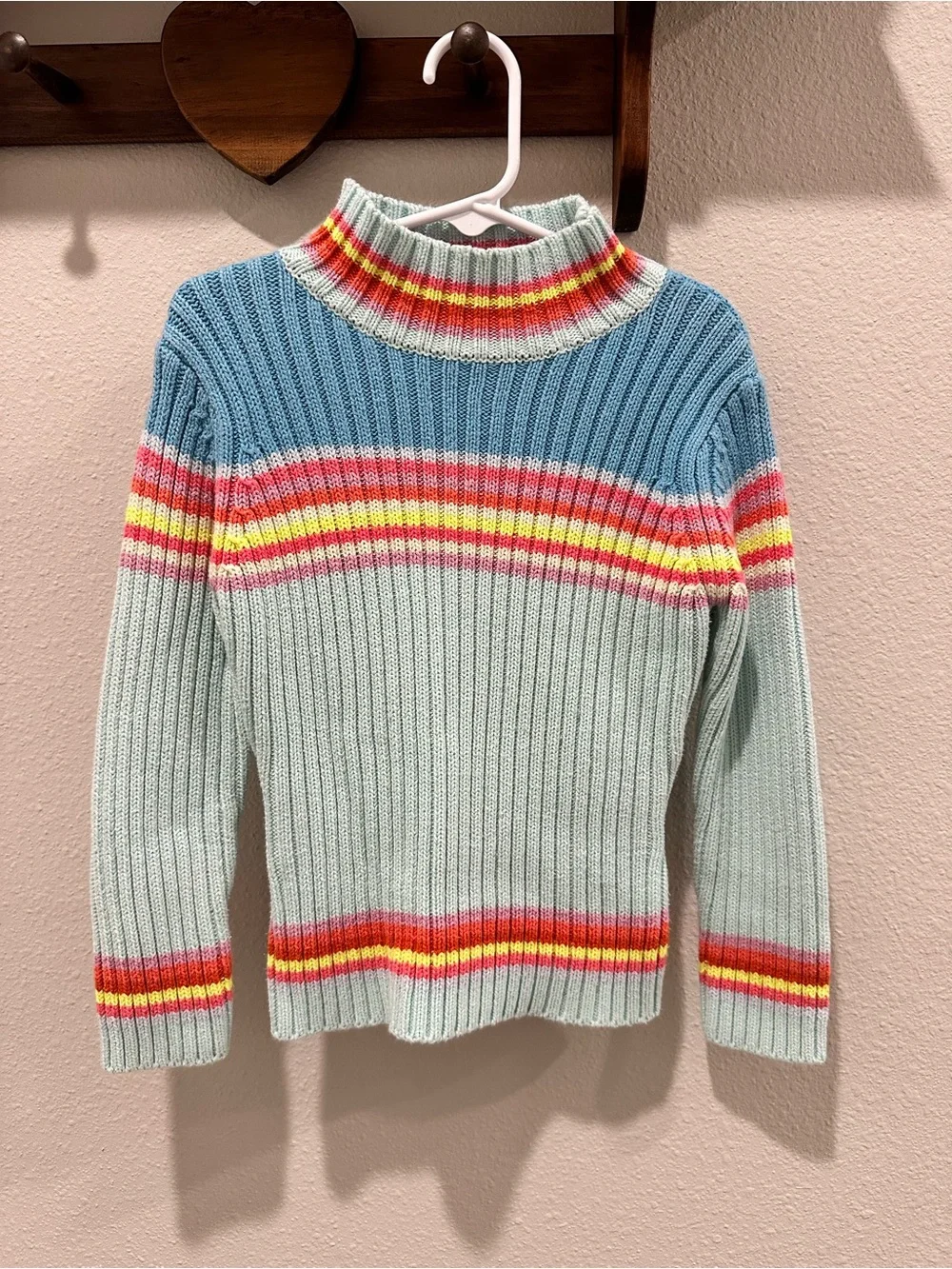 GAP Girls XS Rainbow Stripe Knit Sweater Pastel Blue Retro